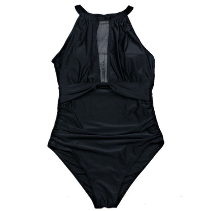 Ladies Swimsuit Chest Mesh Stitching Pleating Craft One Piece Swimsuit Bikini