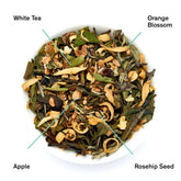 White tea leaves from August Uncommon Tea&