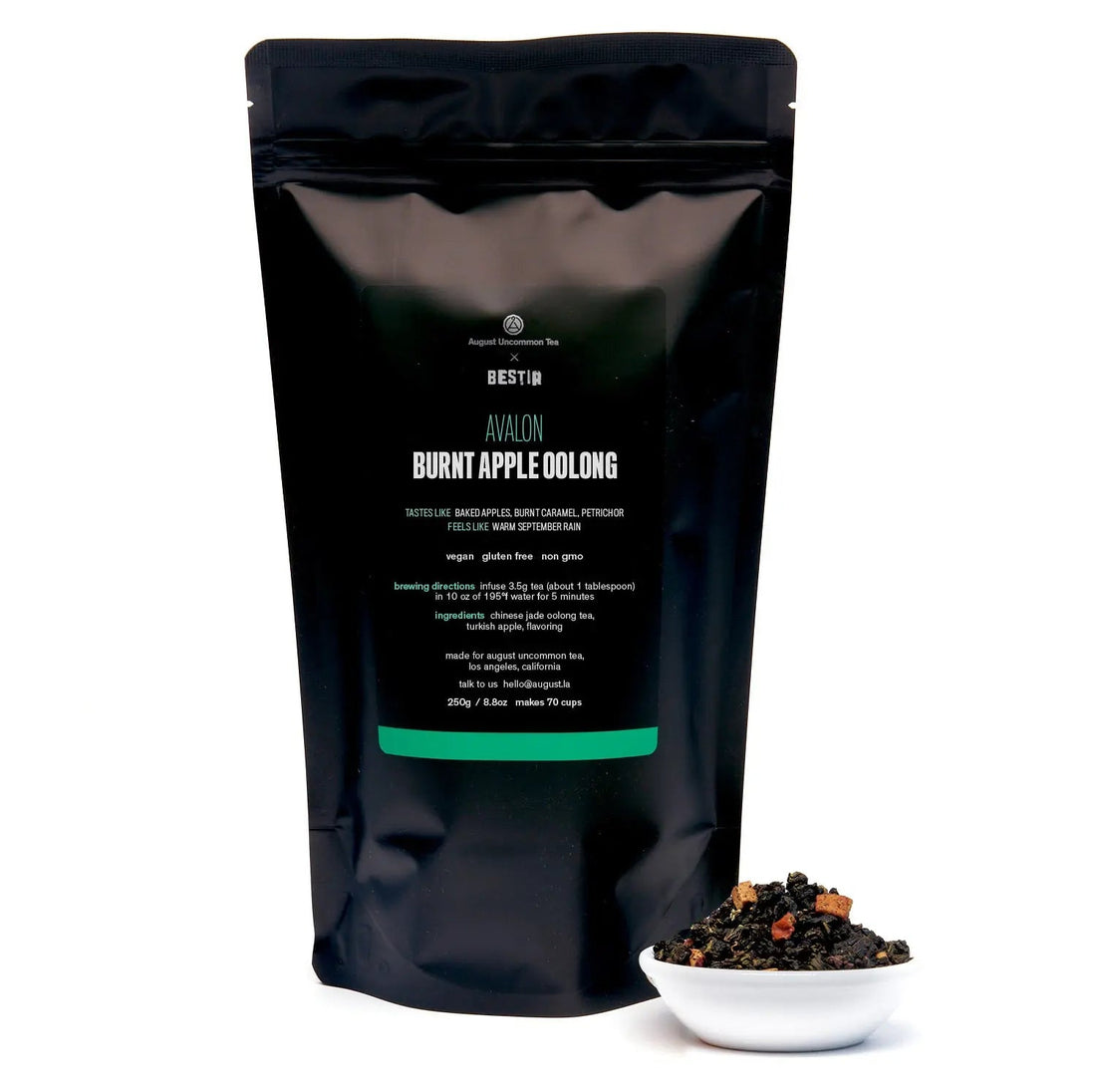 Avalon Burnt Apple Oolong Tea in a large 70-cup bag, premium oolong tea by August Uncommon Tea, with rich burnt apple flavor.