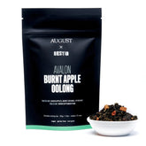 Avalon Burnt Apple Oolong Tea in a 15-cup bag from August Uncommon Tea, showcasing the tea leaves and packaging.