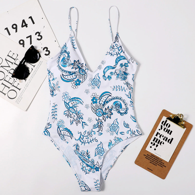 Women Siamese Triangle Backless Strap Multi Color Printing Swimsuit Original Single Swimsuit