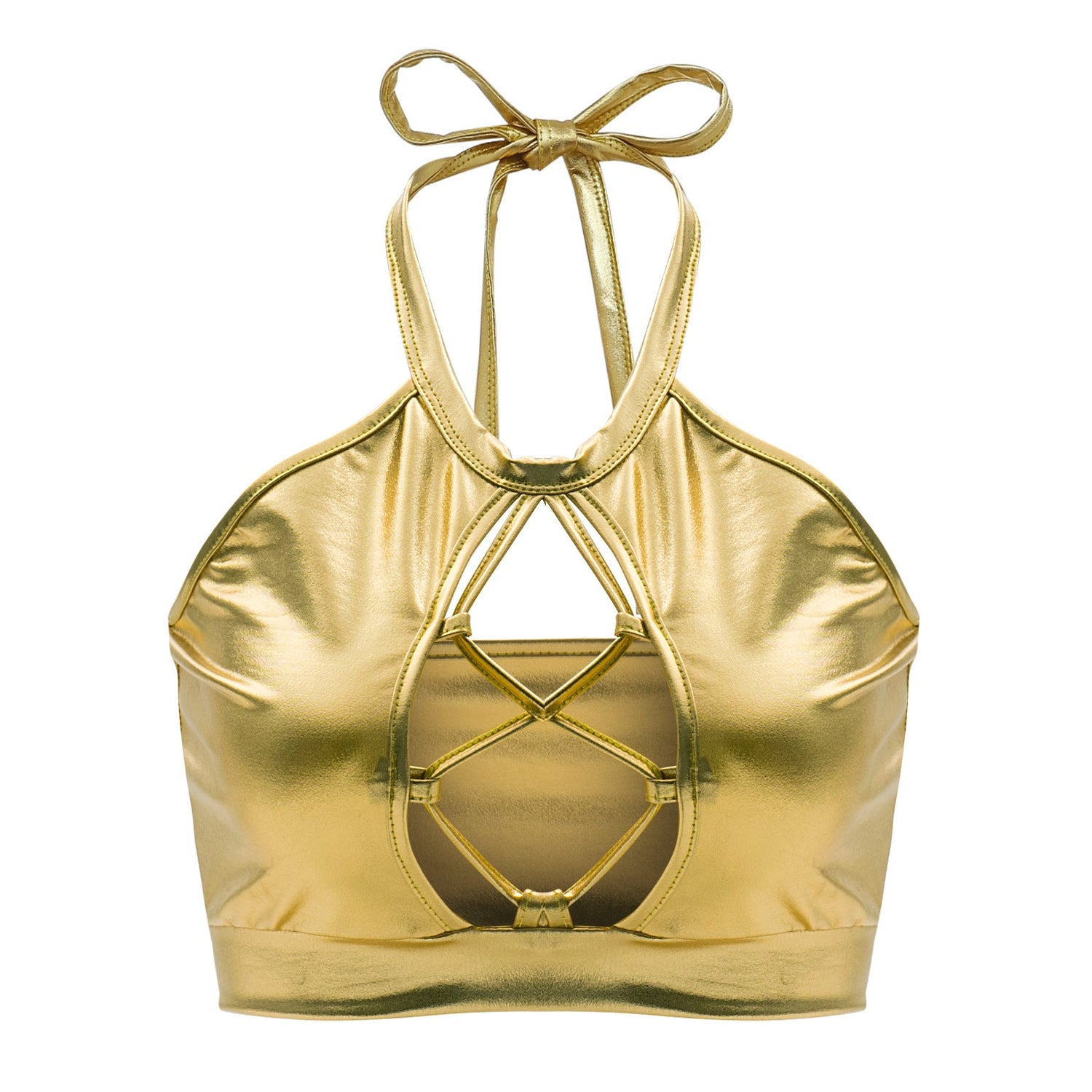 Summer Sexy Slim Fit Halter Spaghetti Straps Vest Strap Hollow Out Cutout out Bright Leather Women Clothing