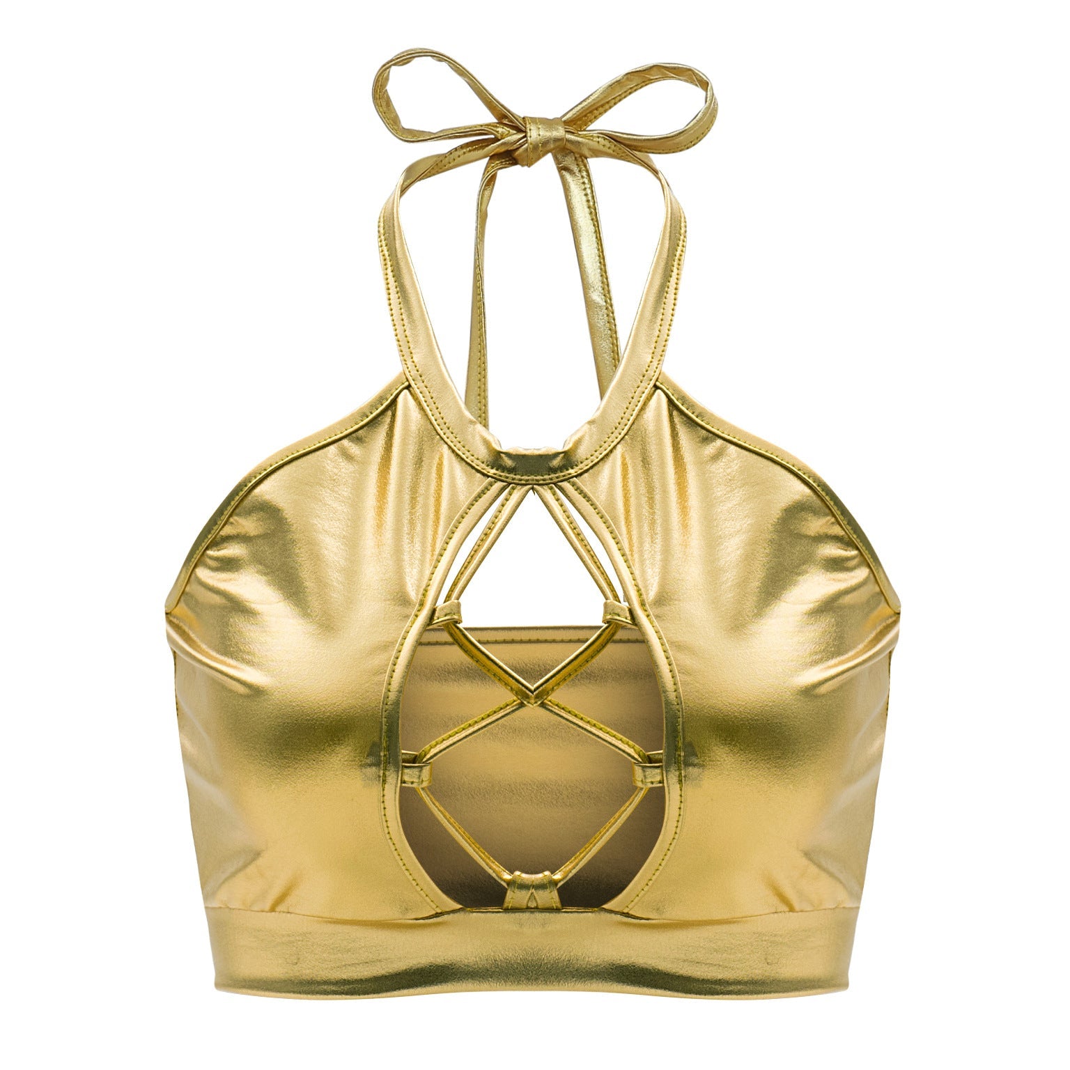 Summer Sexy Slim Fit Halter Spaghetti Straps Vest Strap Hollow Out Cutout out Bright Leather Women Clothing