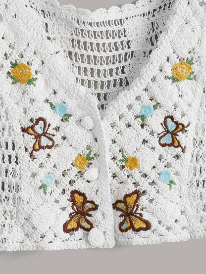 Women Summer Crochet Solid Sleeveless Graphic Vest Crochet hook