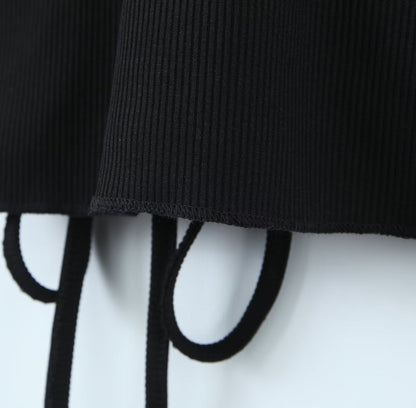 Women Clothing Spring Sexy Hollow Out Drawstring Lace Knitted Dress Hip Dress