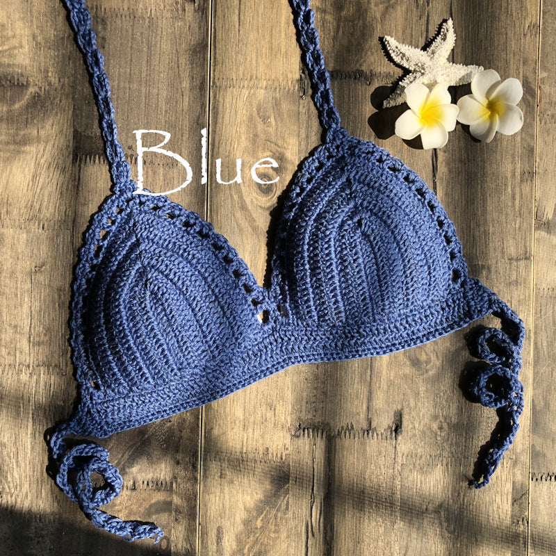 Hand Crocheting Knitting Bikini Wrapped Chest Lady Sexy All-Match Spring Split Swimsuit