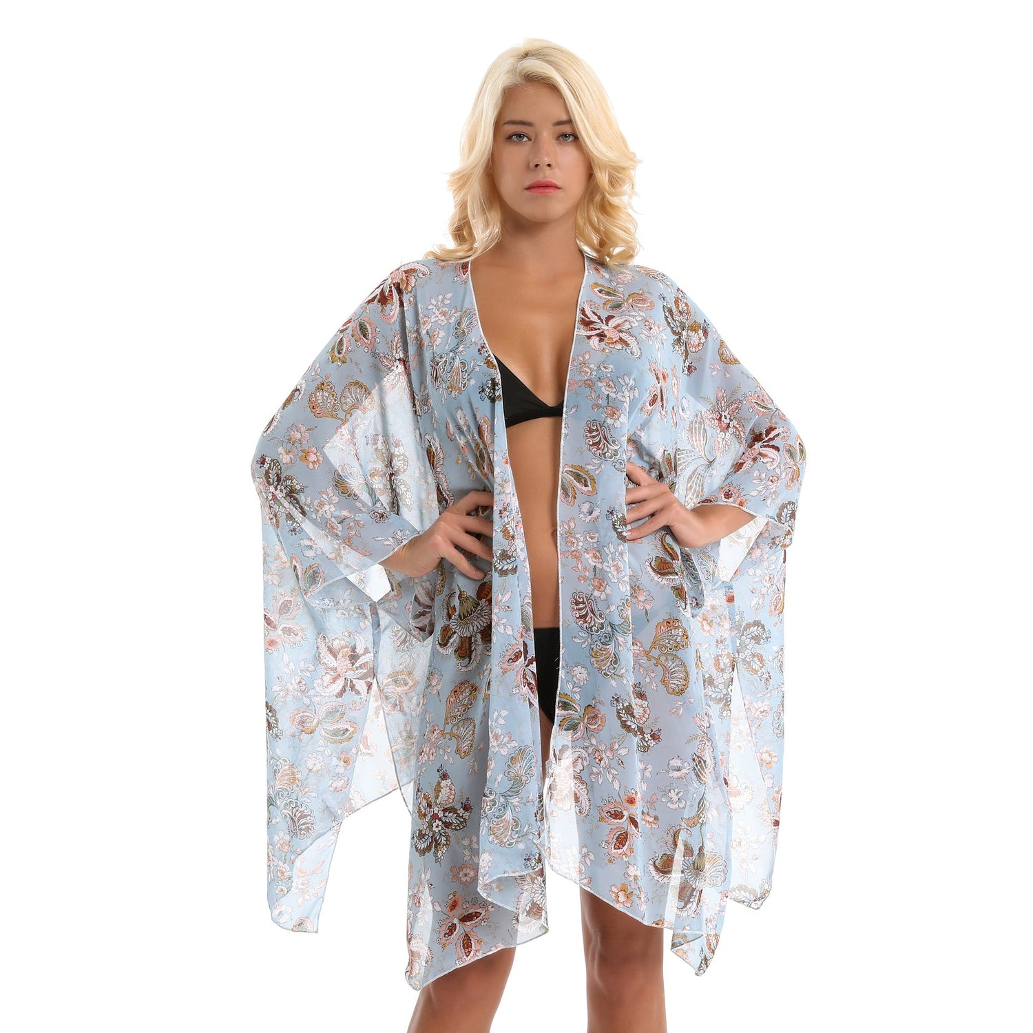 Retro Ethnic Print Elegant Socialite Beach Sun Protection Blouse Swimwear Cover up