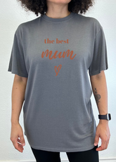 Mens Spun Bamboo Best Mum graphic T-shirt in unisex bamboo viscose and organic cotton with short sleeves, featuring a printed design.