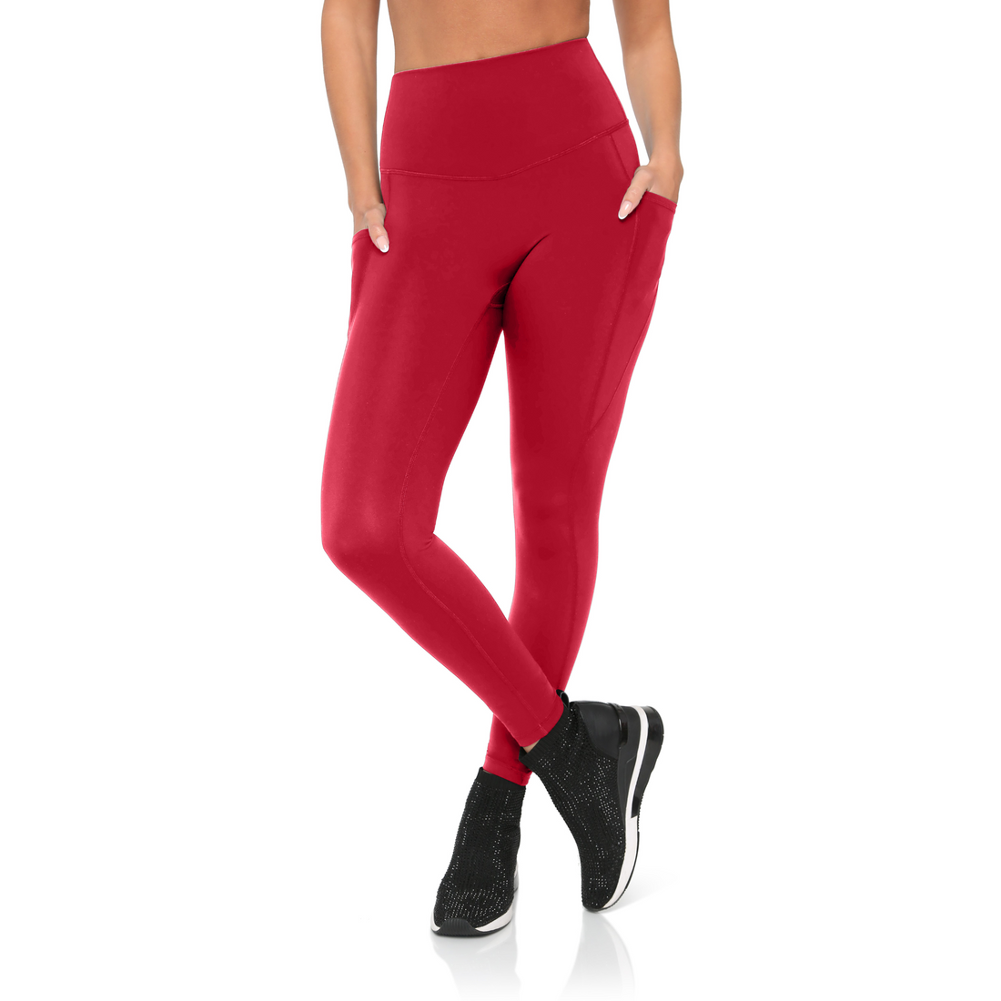 Fitkitty Culture BodyLove high-rise leggings in black, showing a close-up of the stretchy, comfortable fabric and fit.