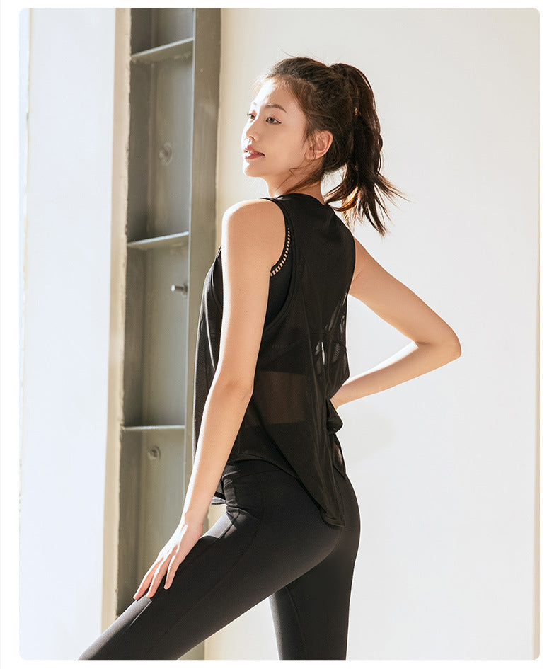 Mesh Breathable Sports Blouse Women Running Workout Quick Drying T shirt Sleeveless Vest Yoga Clothing Top