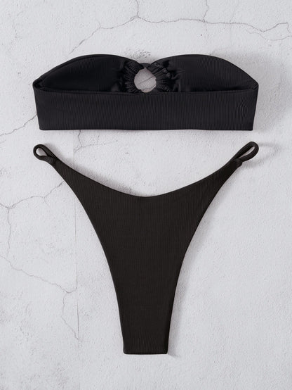 Swimwear Solid Color Flat Chest Bikini Set French Sexy Bikini Swimsuit