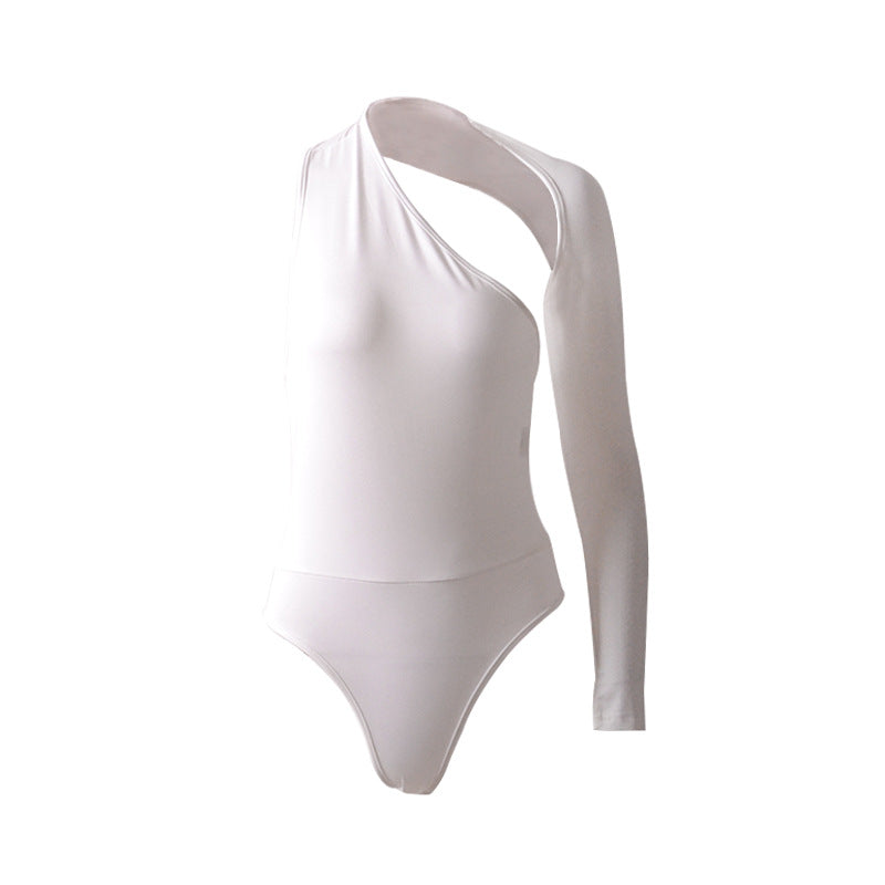 Autumn Winter Sexy One-Shoulder Tight Bodysuit Street Milk Silk Bottoming Top Women