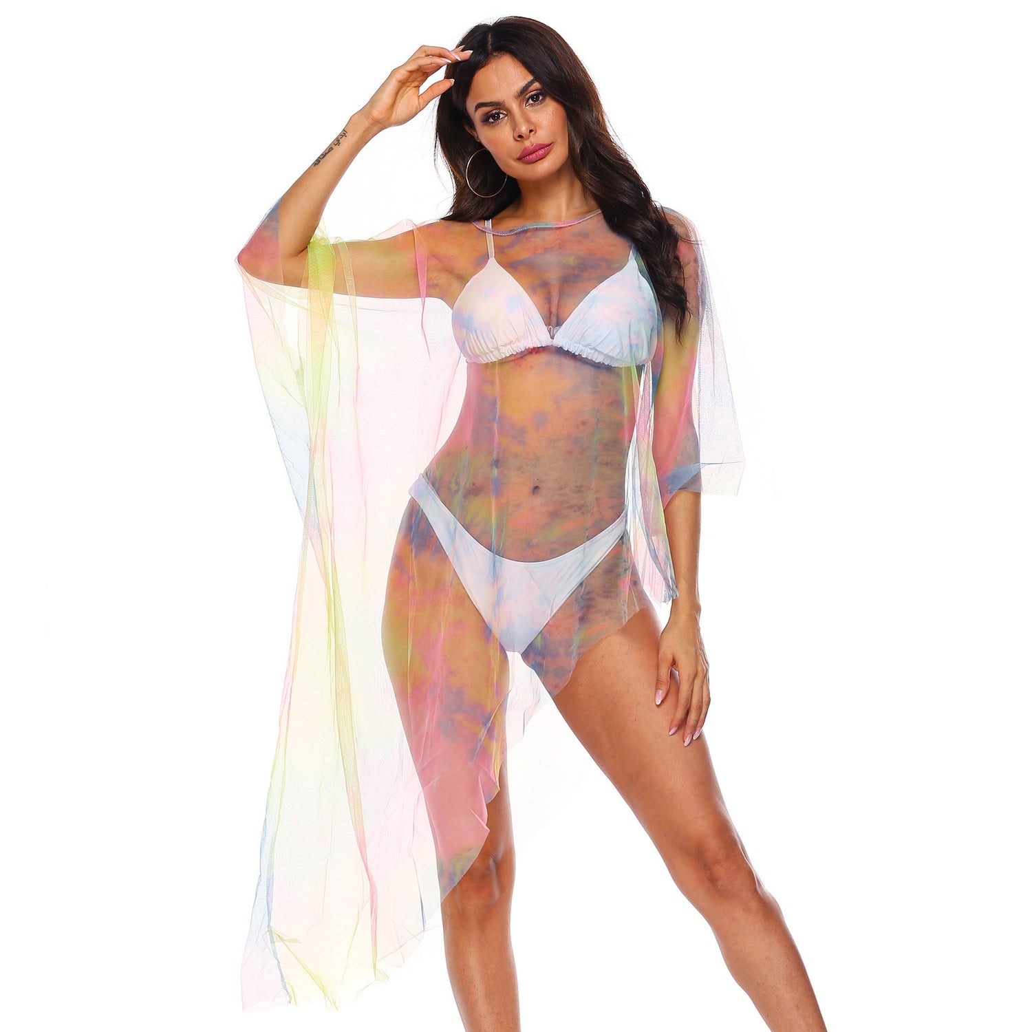 Irregular Asymmetric Sexy See Through Popular Color Mesh Beach Beach Cover Up