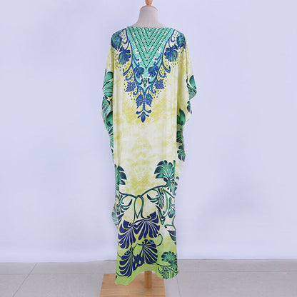 Rayon Positioning Printing Bikini Cover Up Robe Vacation Beach Dress Swimsuit Blouse Women