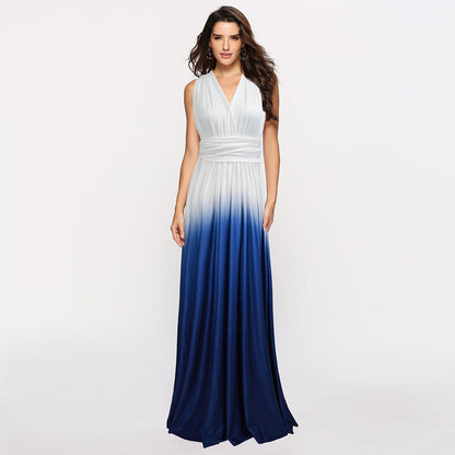 Wear More Wear Criss Cross Backless Sexy Lace-up Gradient Color Maxi Dress