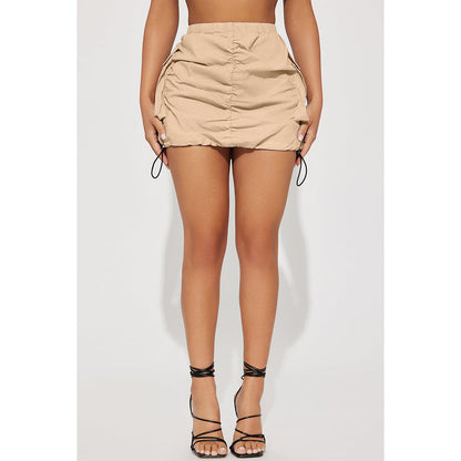 Women Clothing Solid Color Pleating Rubber Band Spring Fastener Sports Organ Pocket Skirt