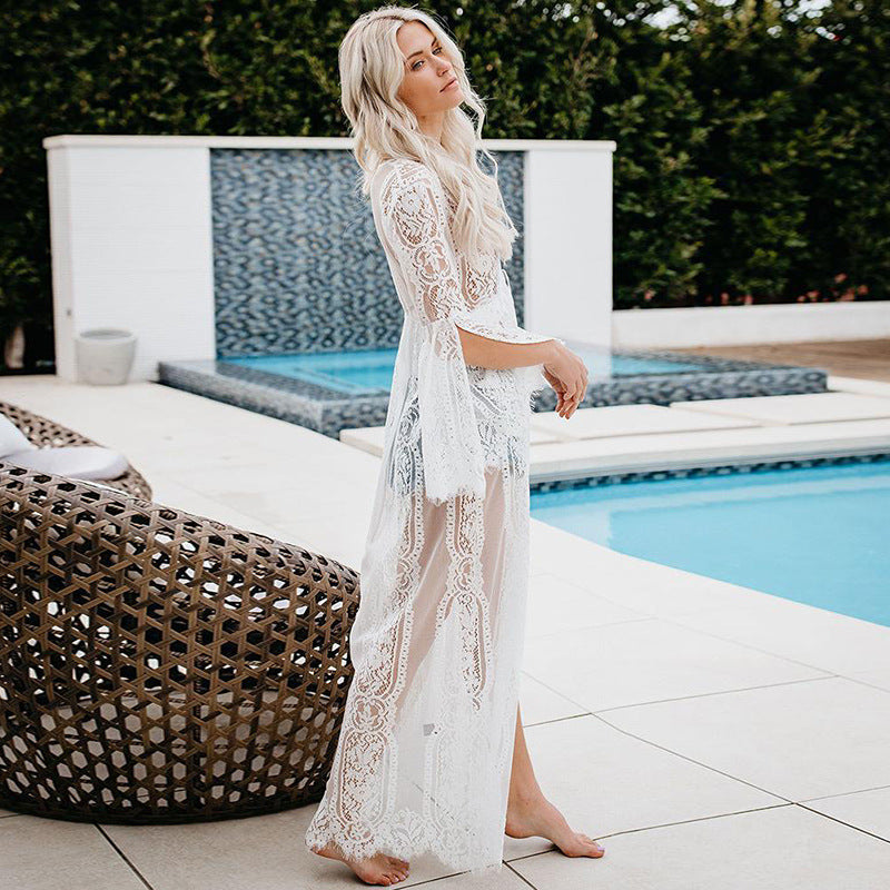 Lace Sun Protective Clothing Women Beach Jacket Bikini Swimsuit Blouse Outer Wear Cardigan