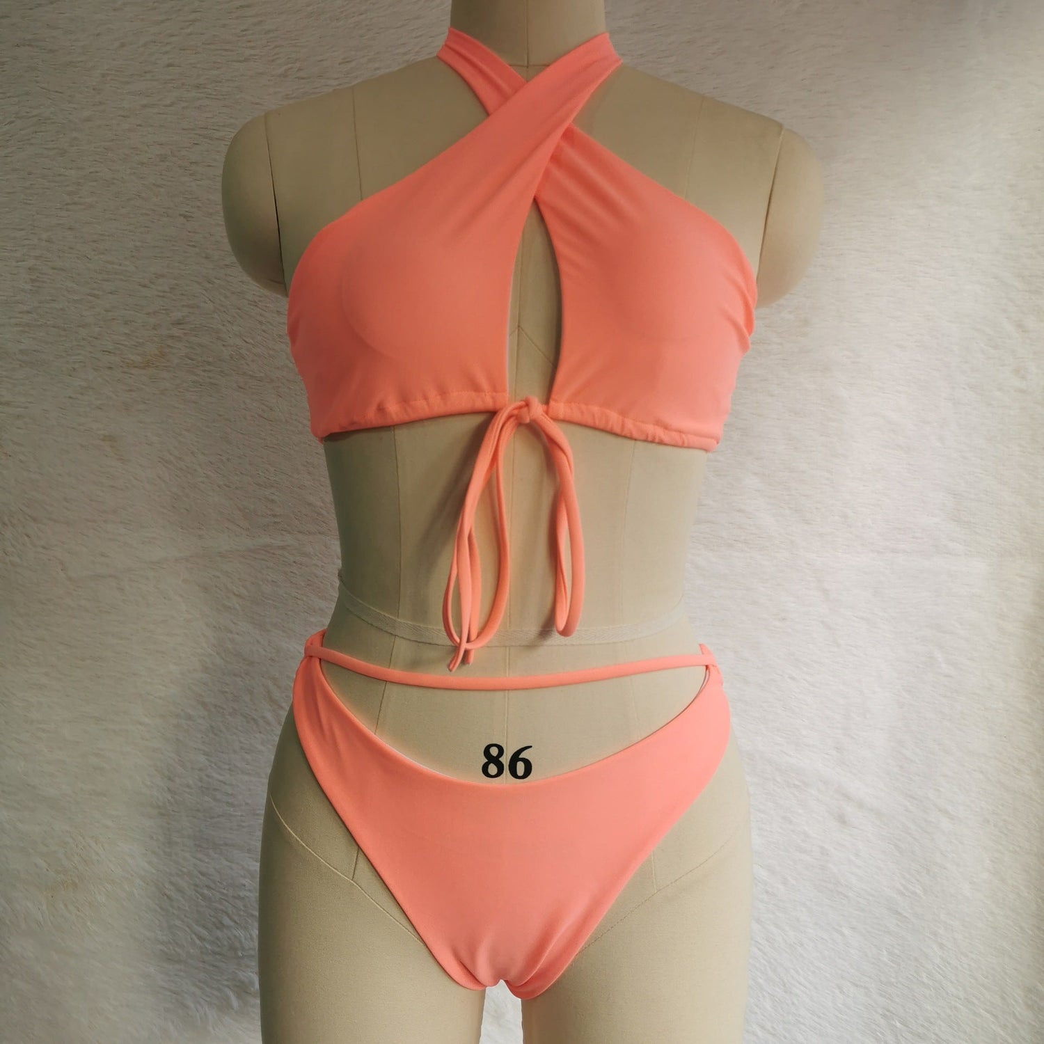 Split Tether Criss Cross Halterneck Bikini Sexy Swimsuit Bikini Solid Color Swimsuit