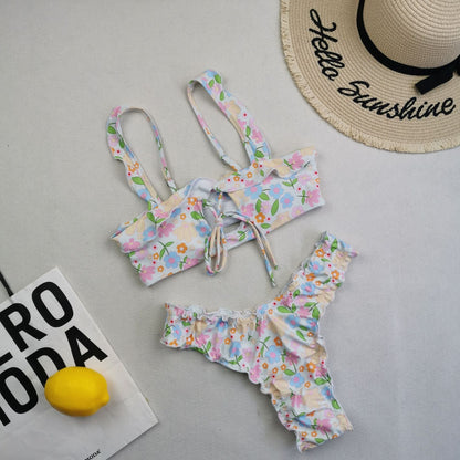 New Multi Color Printed Bikini Fresh Swimsuit Women Lace Split Swimsuit