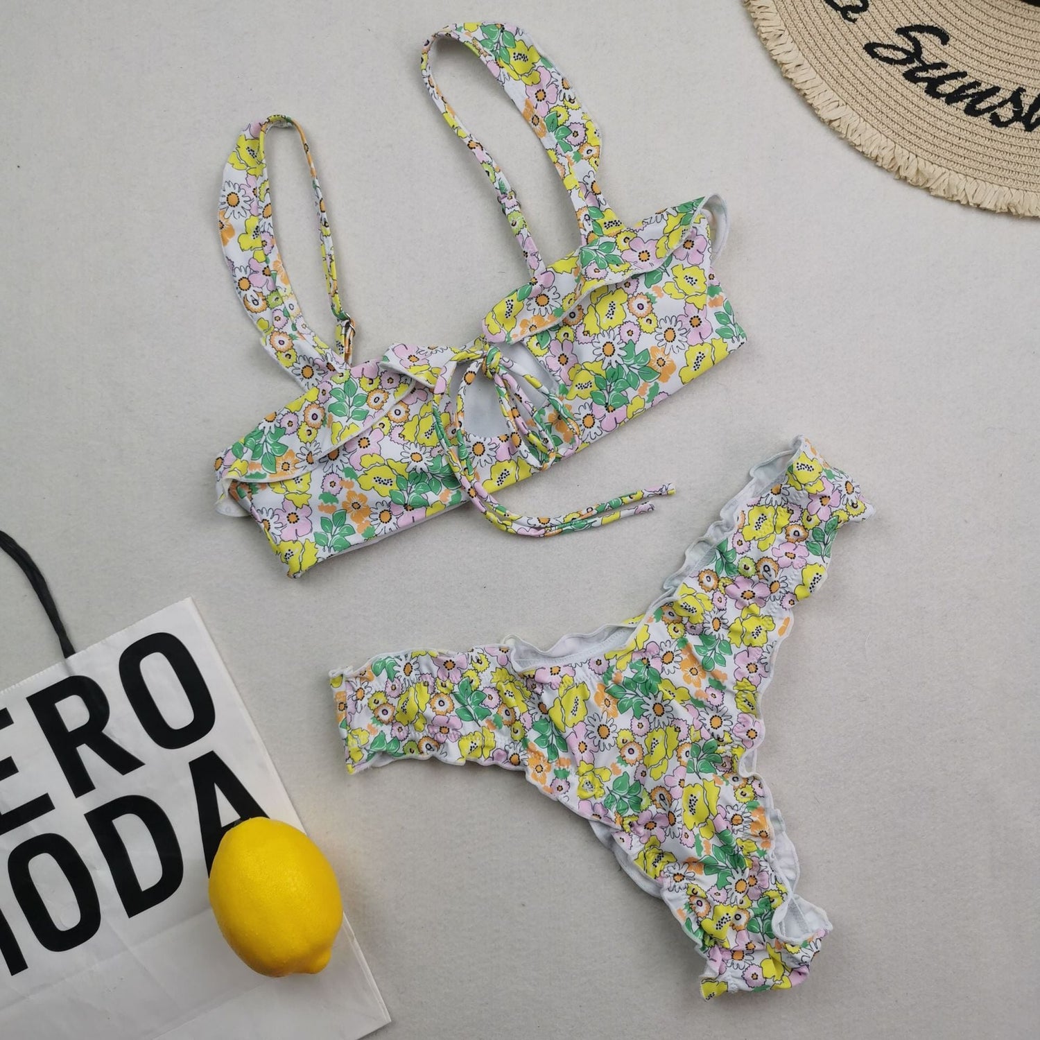New Multi Color Printed Bikini Fresh Swimsuit Women Lace Split Swimsuit