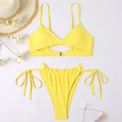 Popular Special Fabric Sunken Stripe Sexy Bikini Split Women Swimsuit