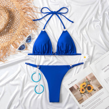 Clothing Swimsuit Women Sexy Bikini Briefs Nylon Glossy Fabric Split Swimsuit