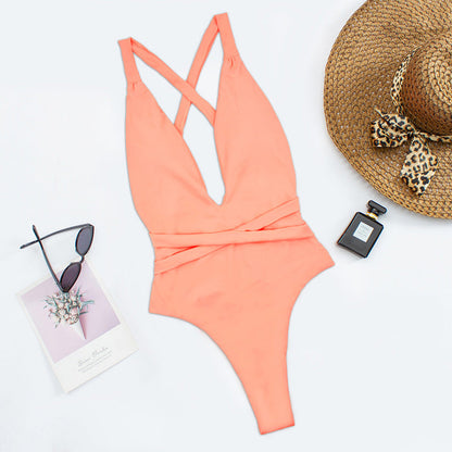 Deep V Plunge Plunge Swimsuit Women Swimsuit Solid Color Swimsuit Bikini