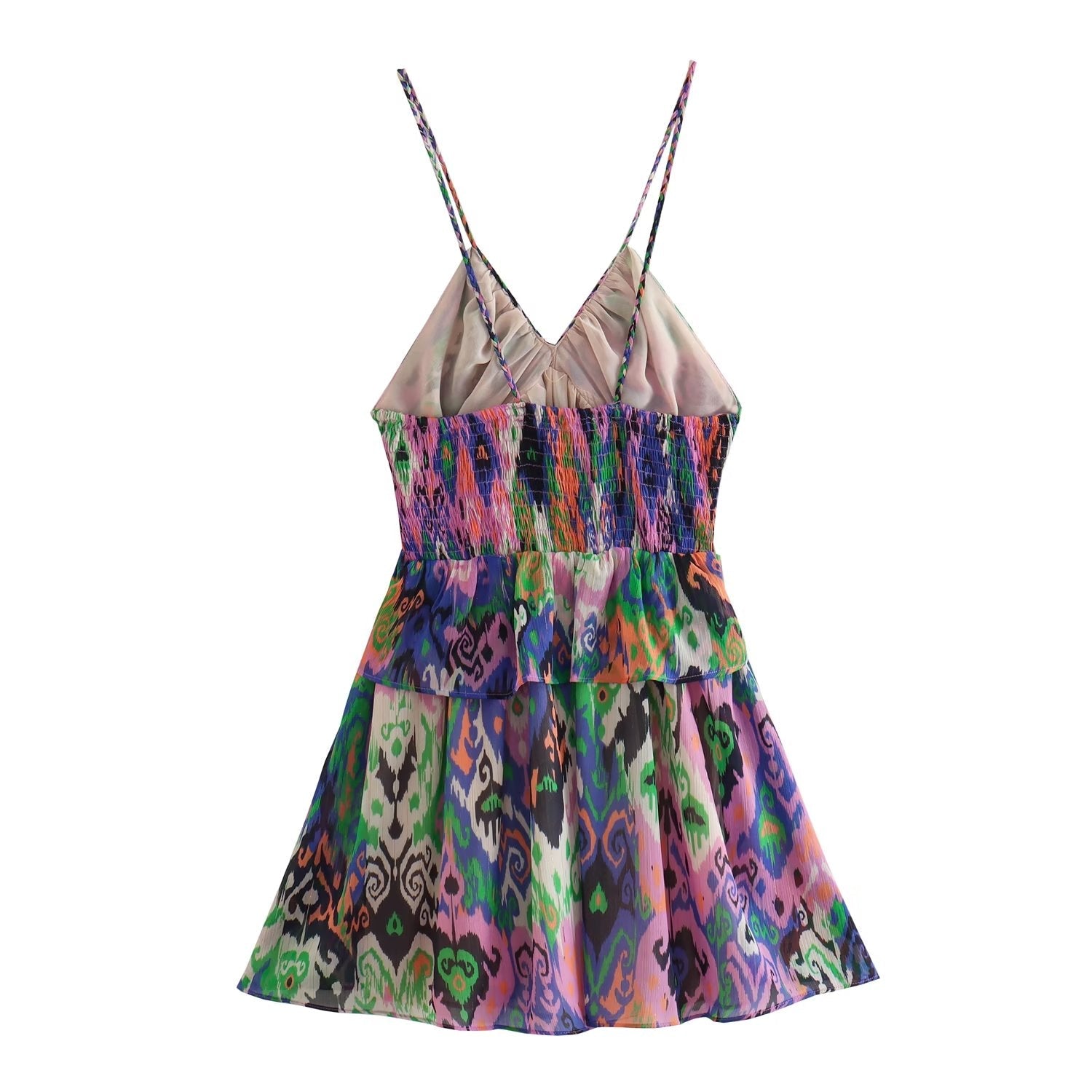 Summer Women Clothing Sling Laminated Decoration Printed Underwear Dress Short Dress