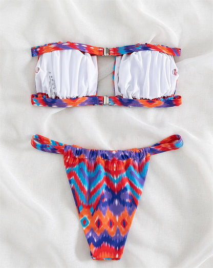 Bikini Swimsuit Sexy Tube Top Printed Three Point Bikini Swimsuit
