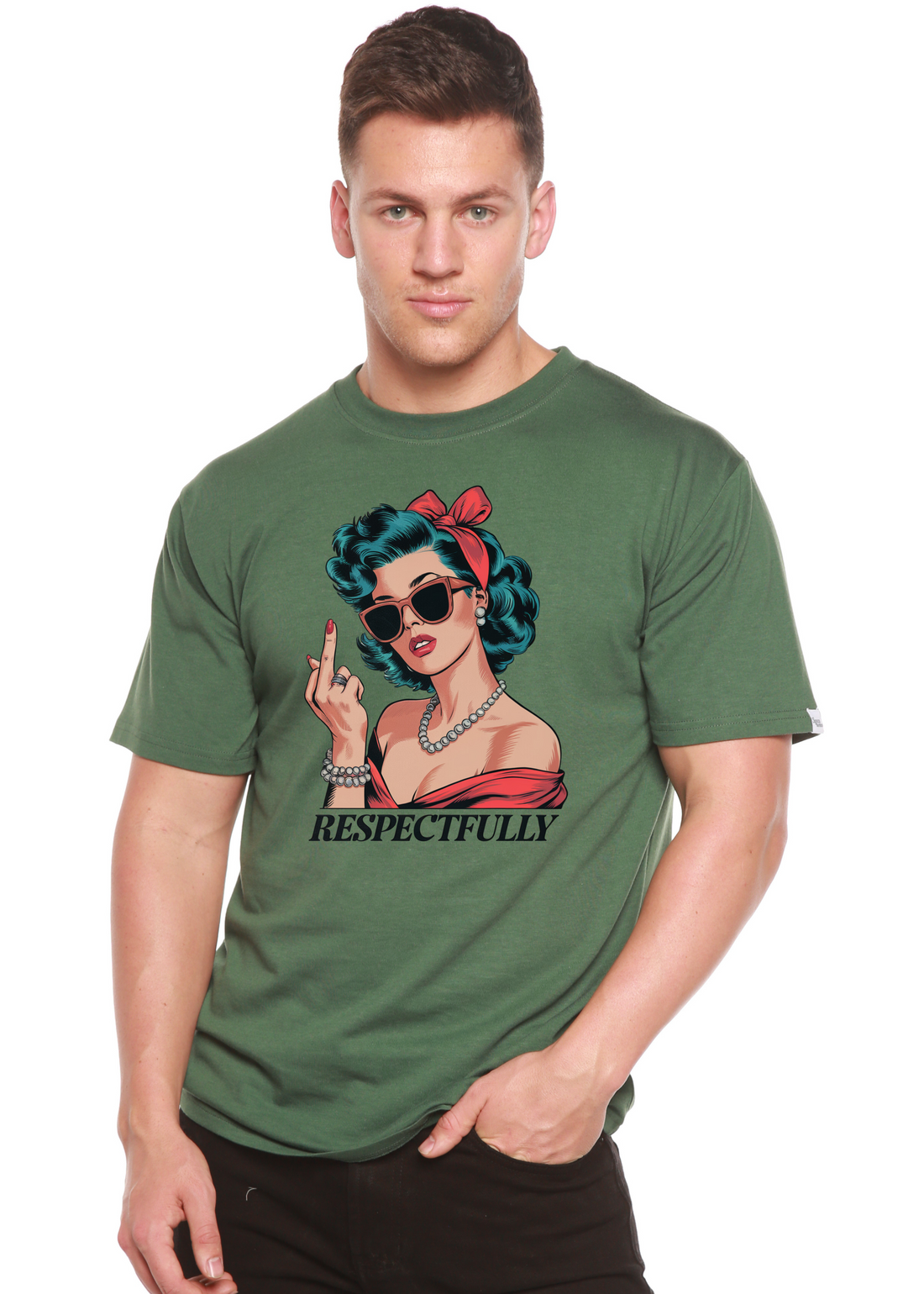 Spun Bamboo unisex graphic t-shirt with a bold middle finger print, made from bamboo and cotton fabric, men&
