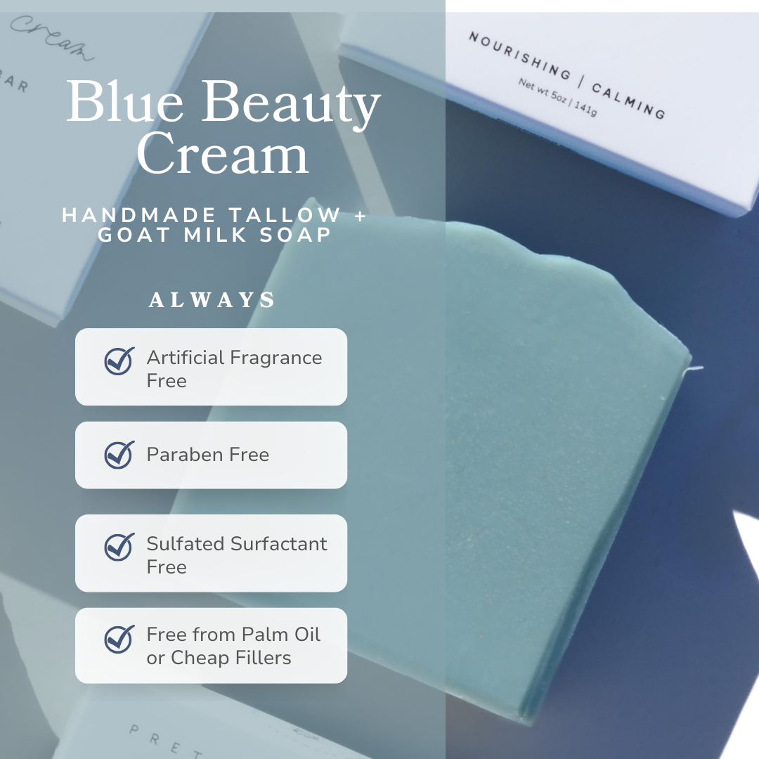 Blue Beauty Cream Facial Bar by Pretty Farm Girl, a soothing bar soap designed for gentle facial cleansing.