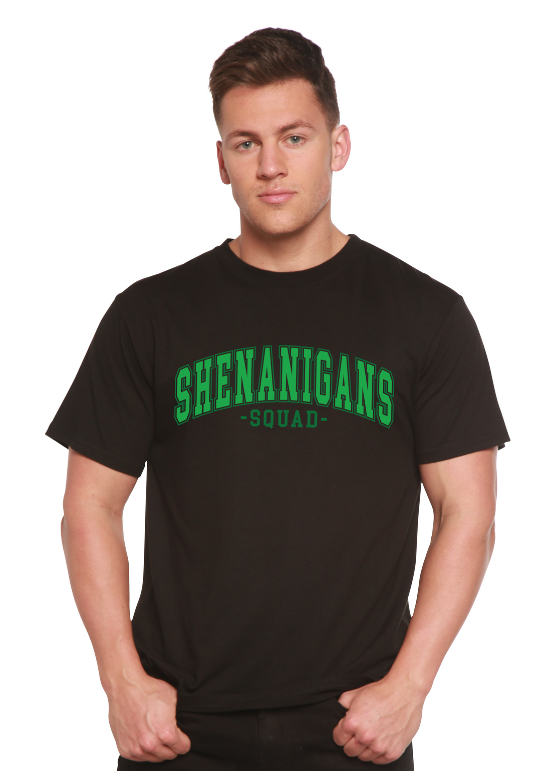 Spun Bamboo Shenanigans Squad unisex bamboo and cotton graphic T-shirt with colorful printed design on front.