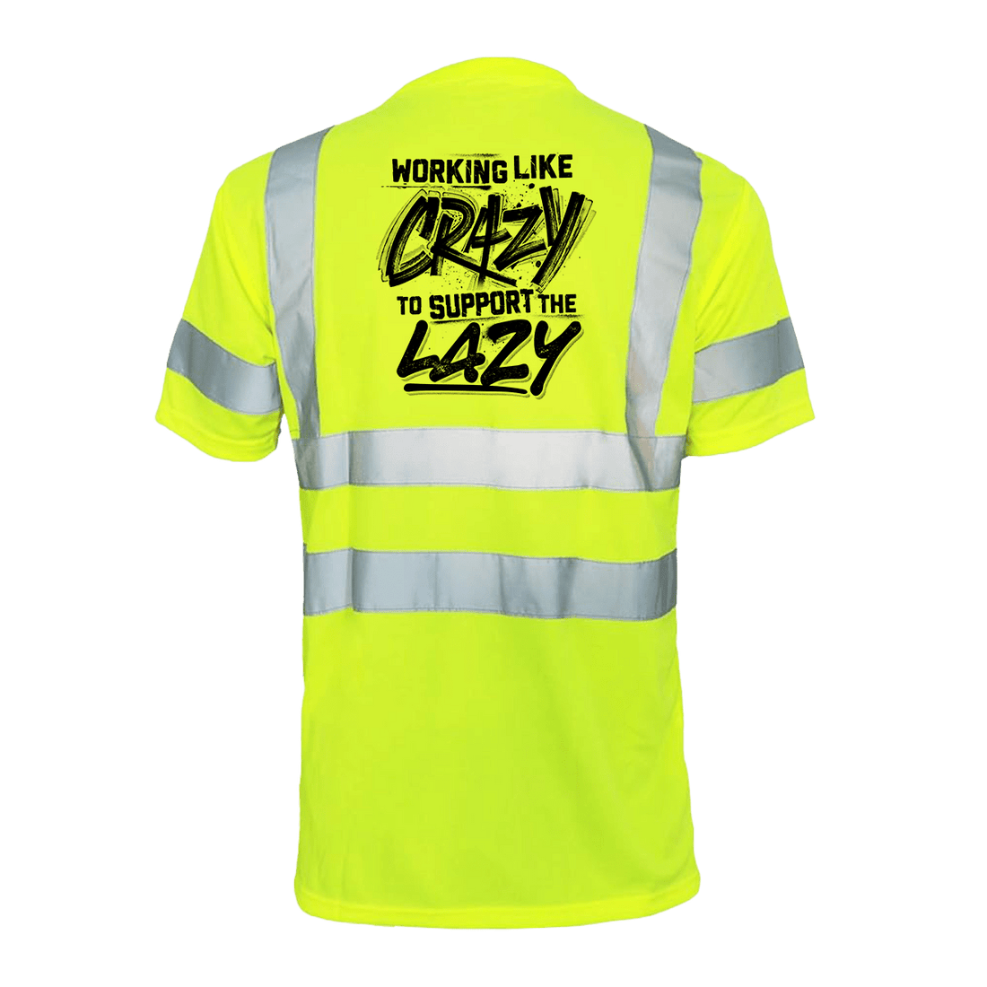 Reflective safety T-shirt by Armed American Supply featuring high-visibility reflective strips on a black fabric background.
