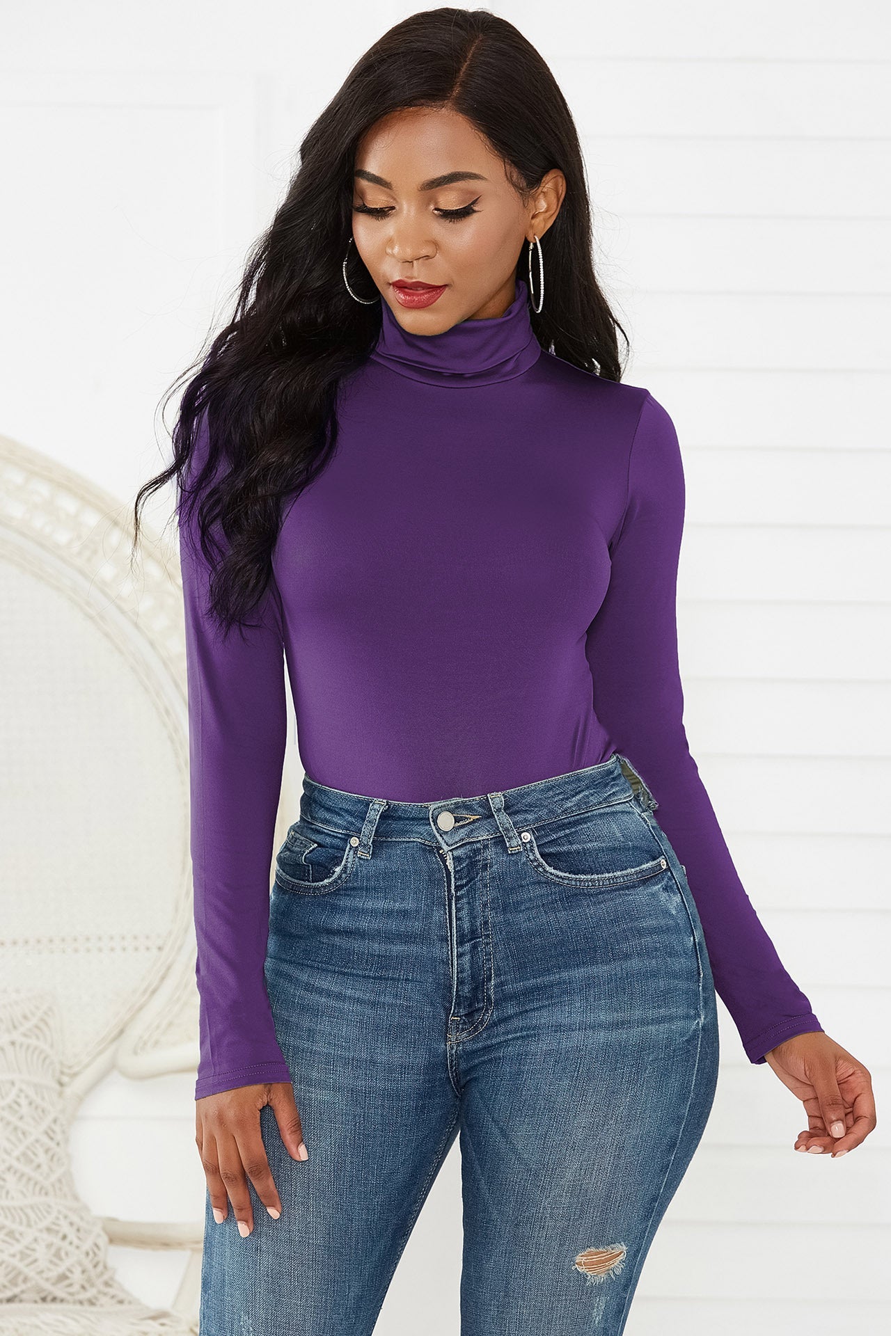 Sexy Women Clothing 12-Color Long Sleeve Turtleneck Slim Fit Solid Color Tight Bodysuit Winter Plus size