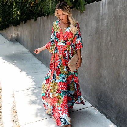 Large Floral Dress Sun Protection Clothing Beach Jacket Cardigan Bikini Swimsuit Blouse Outer Wear Women