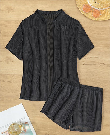 Black Cutout Blouse Split Boxers Bikini Beachwear Women Blouse Swimsuit
