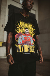 Omni-Man T-shirt from Any Means Necessary Clothing featuring a graphic print of Omni-Man superhero character.