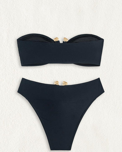 Solid Color Tube Top Bikini Sexy Split Swimsuit Set Women Bikini Swimsuit
