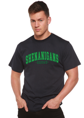 Unisex bamboo and cotton graphic T-shirt by Spun Bamboo featuring a colorful "Shenanigans Squad" design on the front.