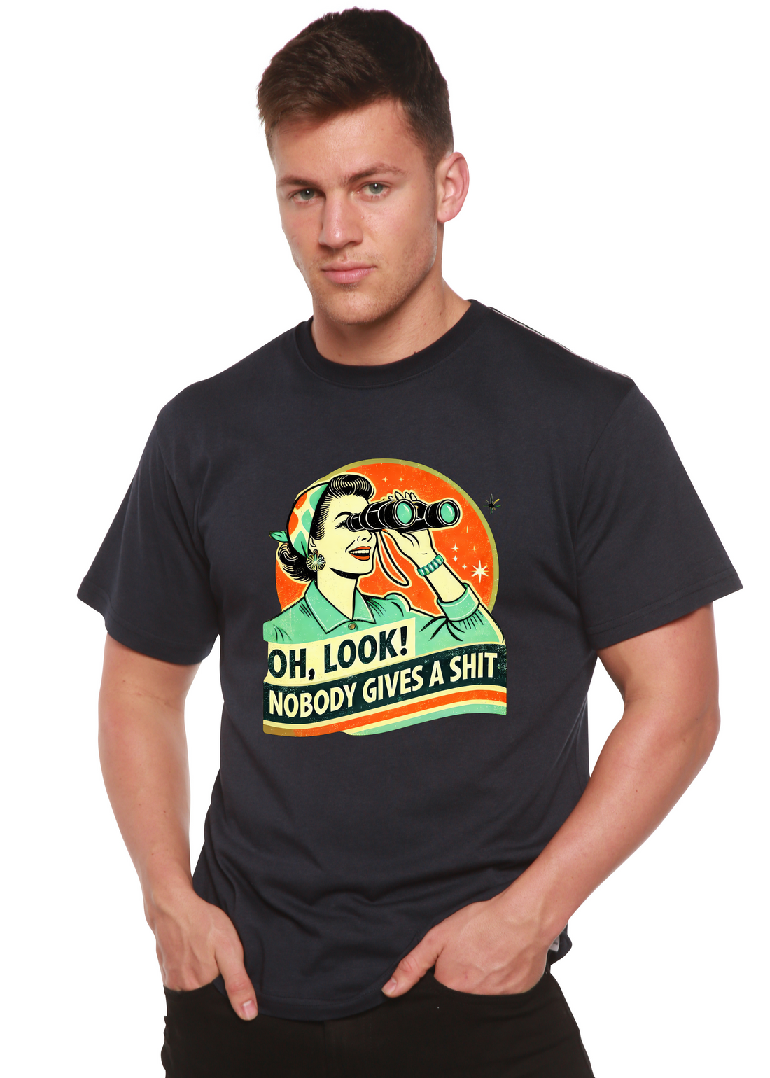 Unisex bamboo cotton graphic T-shirt with retro funny woman design, men&