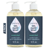 Puracy Gel Hand Soap in 12oz Ocean Mist bottle, featuring a clear pump dispenser and label with blue and green ocean-themed design.