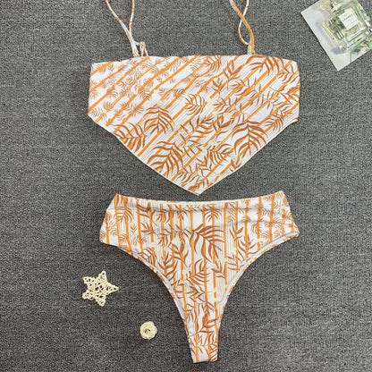 Swimsuit Chest Pocket Printed Bikini Sexy Women Multi-color Split Swimsuit