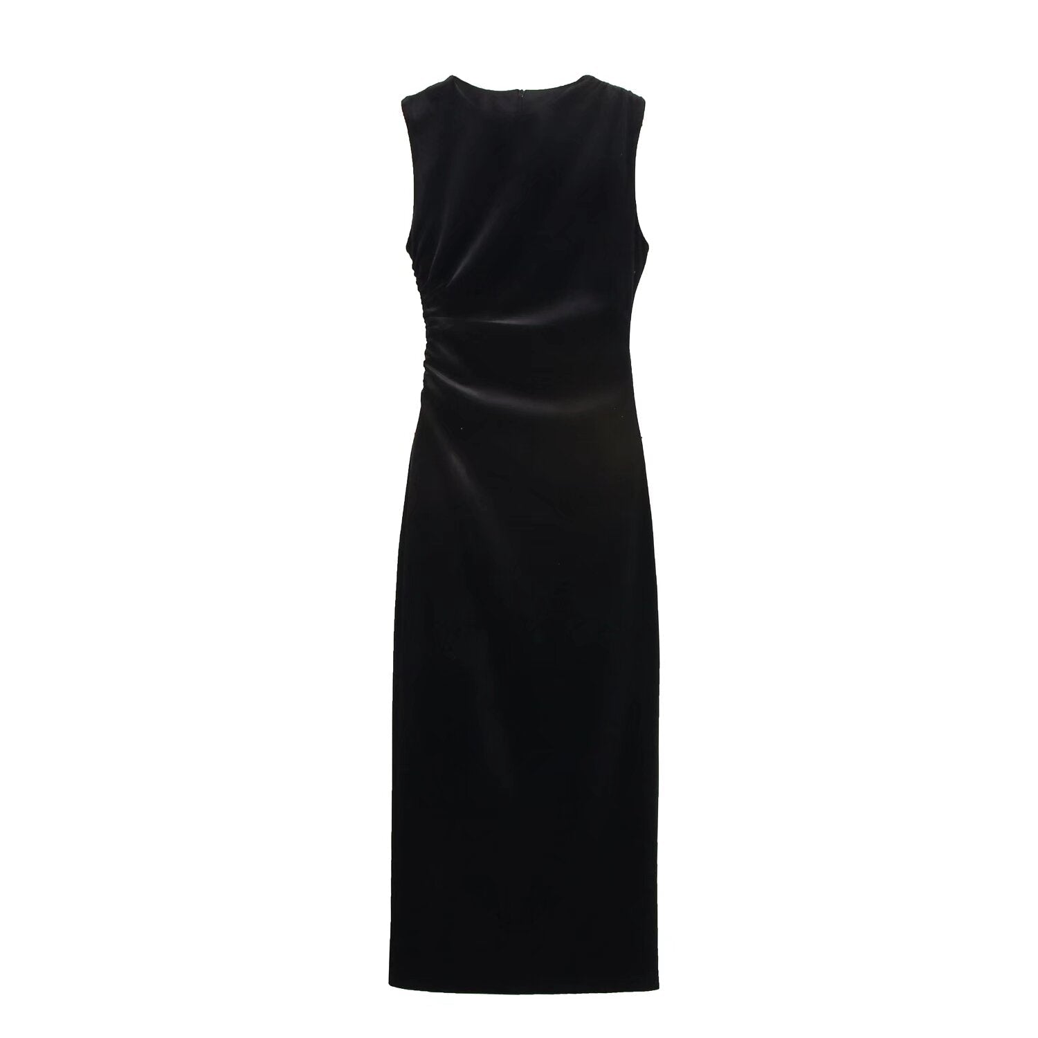 Spring Women Elegant Velvet Texture Pleated Midi Dress