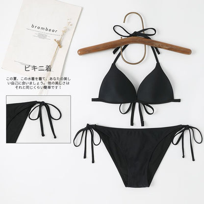 Bikini Swimsuit Women Fixed Chest Pad Basic Solid Color Bikini Three Point Sexy Split Swimsuit
