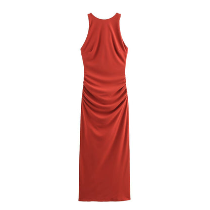 Summer Back Cross Hanging Collar Sleeveless Dress Women