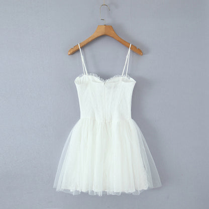 Spring Summer Vacation Sexy Little Fresh Sweet Spicy Waist Shaping Lace Embroidery Dress