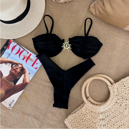 Solid Color Steel Bracket Push up Bikini Split Swimsuit Women Two Piece Bikini