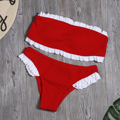 Women Sexy Chest-Wrapped Bikini Bright Leather Swimsuit Popular Split Swimsuit