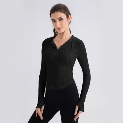 Women Cinched Hoodie Yoga Clothes Long Sleeve Slim Fit Slimming Workout Top Running Casual Sports Sweater