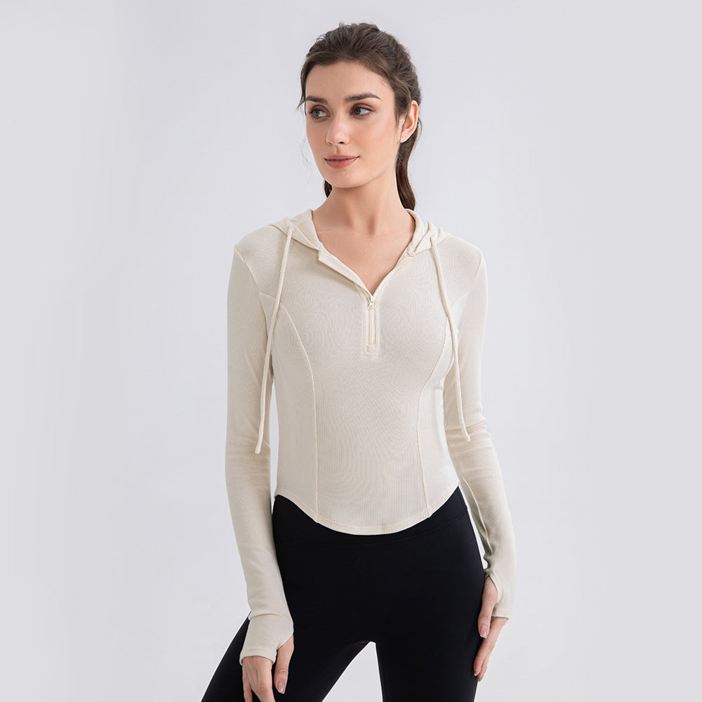 Women Cinched Hoodie Yoga Clothes Long Sleeve Slim Fit Slimming Workout Top Running Casual Sports Sweater